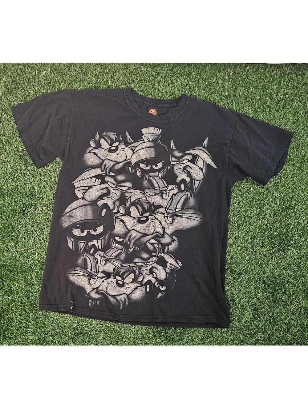 VINTAGE 90s Y2K Looney Tunes Graphic Shirt SMALL Blacklisted Taz Marvin Bugs Rap